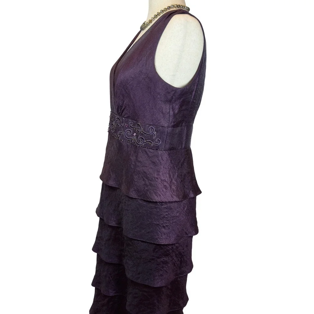 RM Richards Plum Formal Gown size 14 Sweetheart Tiered Ruffles Embellished Waist - Picture 4 of 11